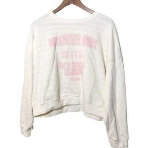 Somewhere West · M · Soft Cozy Sweatshirt White Light‑Grey Stripes Pink Graphic